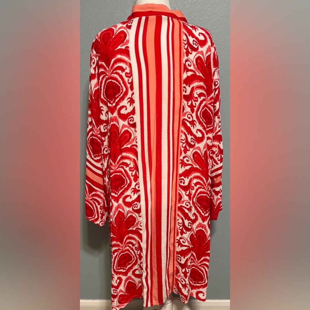 Dennis Basso Women’s Red White Duster Kimono Bohemian Hippie Western Cowgirl 2X - Picture 6 of 10